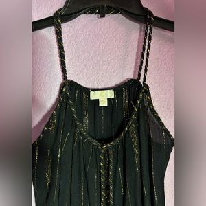 Black and Gold Flowy Sleeveless Top with Ties M